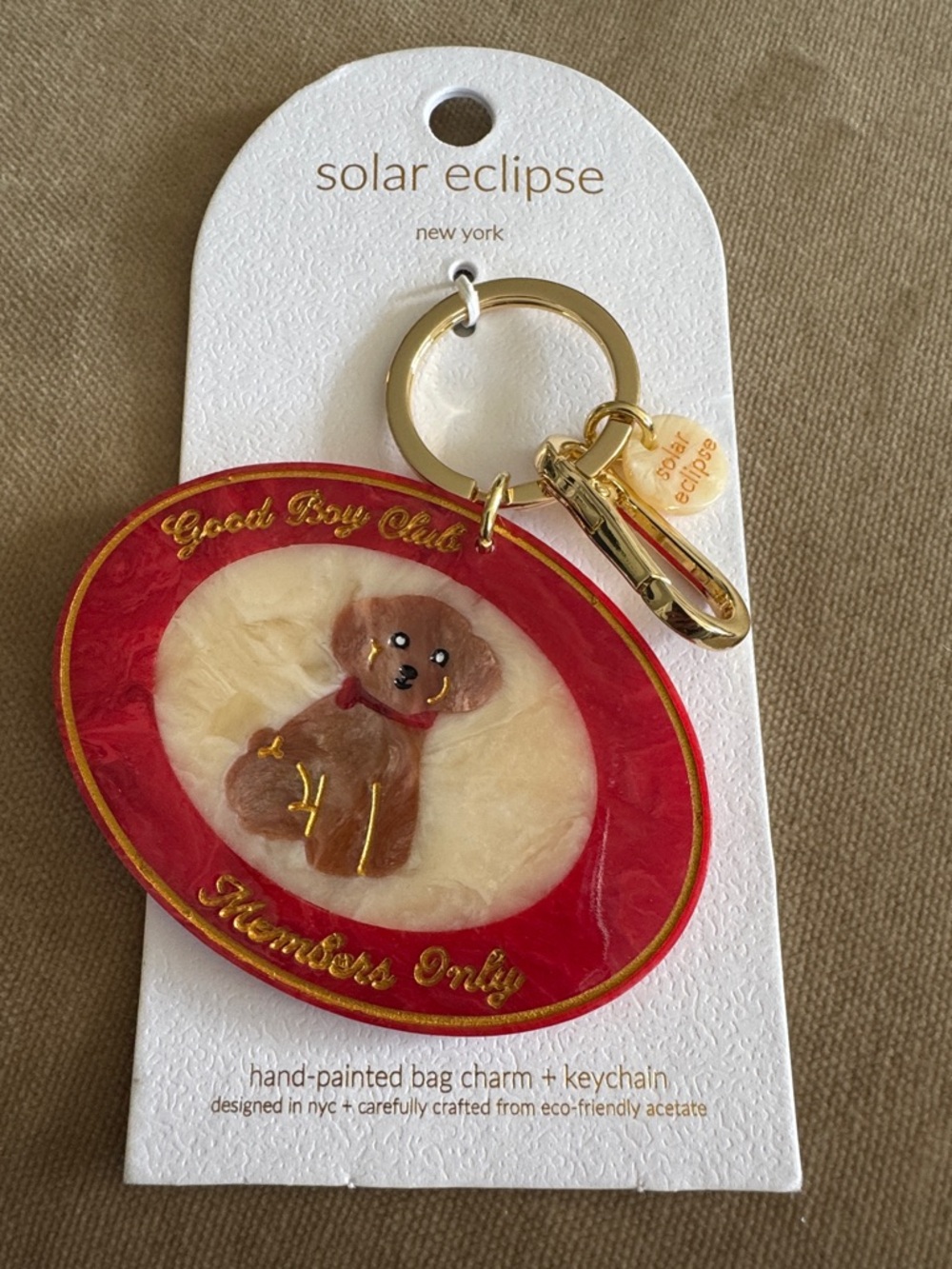 Solar Eclipse 'Good Boy Club' Red & Cream Dog Keychain/Bag Charm